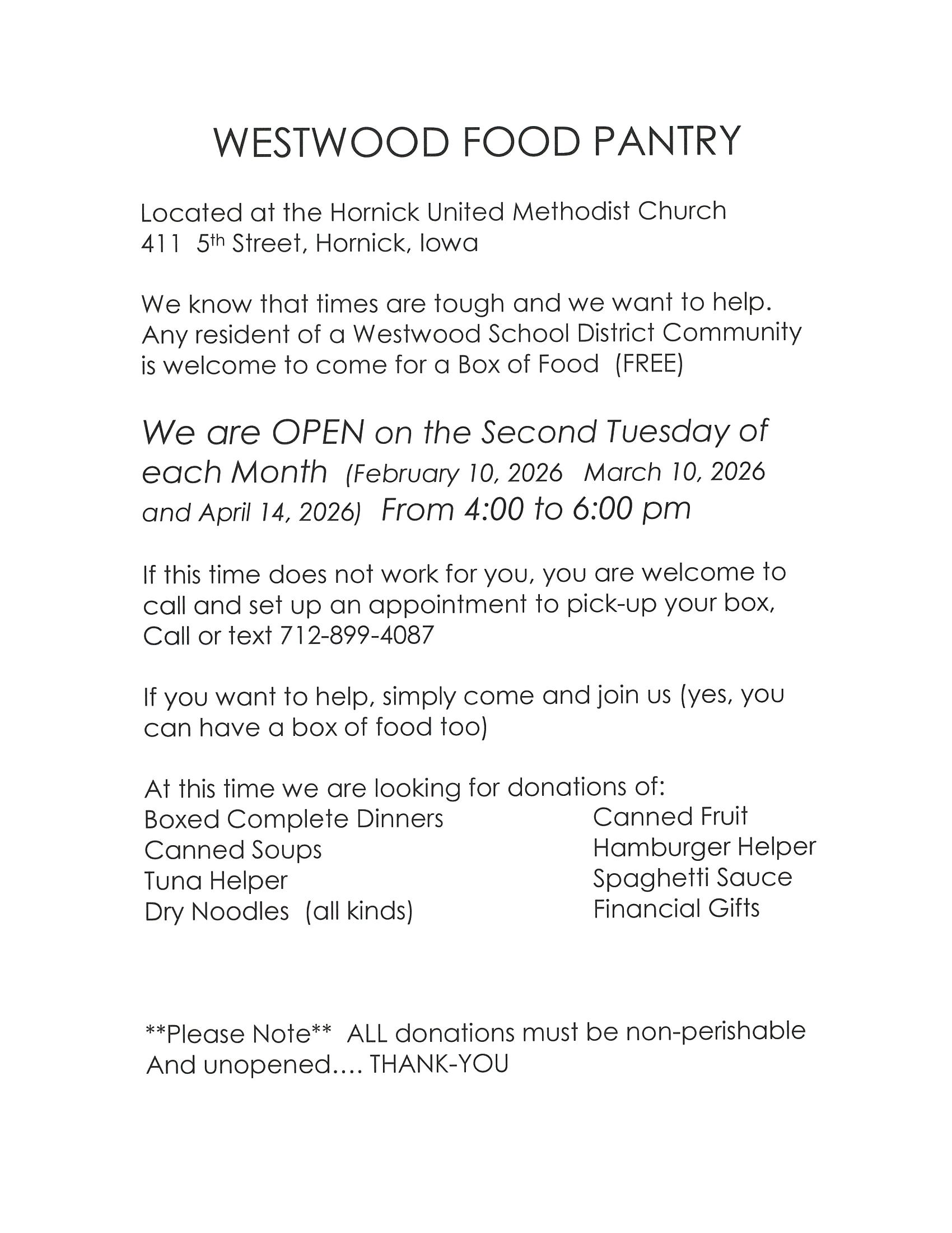 WESTWOOD FOOD PANTRY